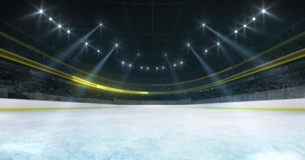 Illuminated Ice Hockey Rink Game Yellow Arena Full Spectators Sport — Stock Video