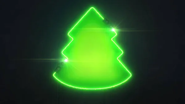 Neon green illuminated tree shape on dark background — Stock Photo, Image