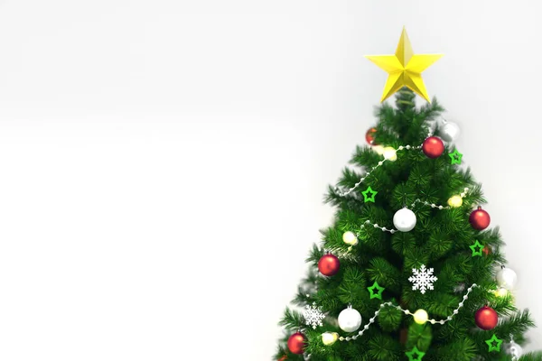 Διακοσμημένο Χριστουγεννιάτικο Δέντρο Απομονωμένο Λευκό Top Closeup View Χριστούγεννα Διακοπές — Φωτογραφία Αρχείου