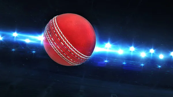 Летящий Шар Крикета Блестящие Прожекторы Позади Цифровая Трехмерная Иллюстрация Спортивного — стоковое фото