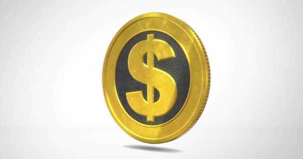 黄道带 通道的白色背景上孤立的金美元硬币环旋转 货币4K循环动画 商业和金融3D对象动画 — 图库视频影像