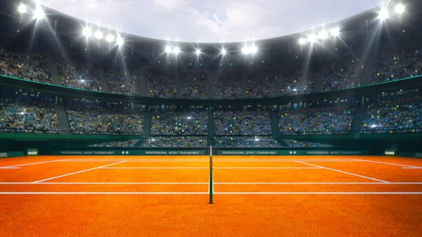 Campo Tennis Argilla Arancione Arena All Aperto Illuminata Con Ventilatori — Foto Stock