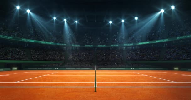 Tenis Wideo Tło Pomarańczową Powierzchnią Gliny Bocznej Perspektywy Sędziego Budynek — Wideo stockowe