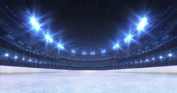 Sport Video Background Ice Rink Playground Bright Lights Many Fans — Stock Video