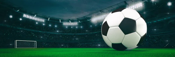 Stadio Sportivo Con Pallone Calcio Notte Come Ampio Sfondo Illustrazione — Foto Stock