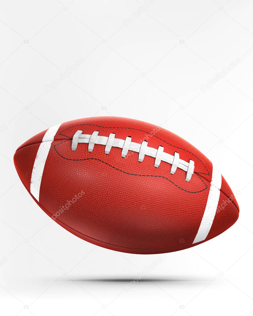 American football ball isolated on white with shadow. Professional sport ball design. 3D illustration element.