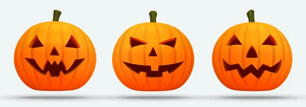 Tři Izolované Strašidelné Halloween Dýně Bílém Pozadí Stínem Zemi Halloween — Stock fotografie