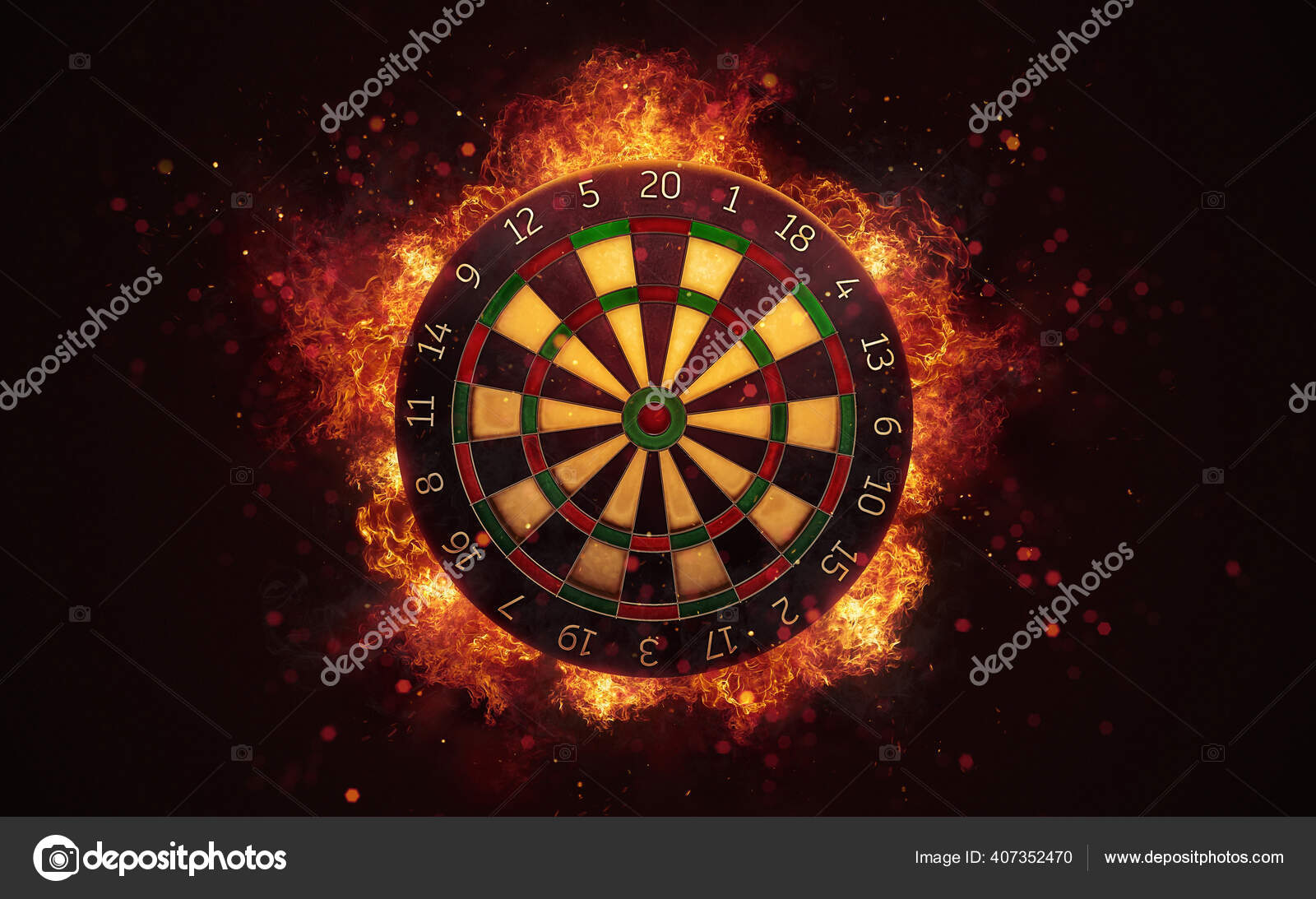 Dart Board Target Flames Dark Brown Background Classical Stock Photo by ©Adikk