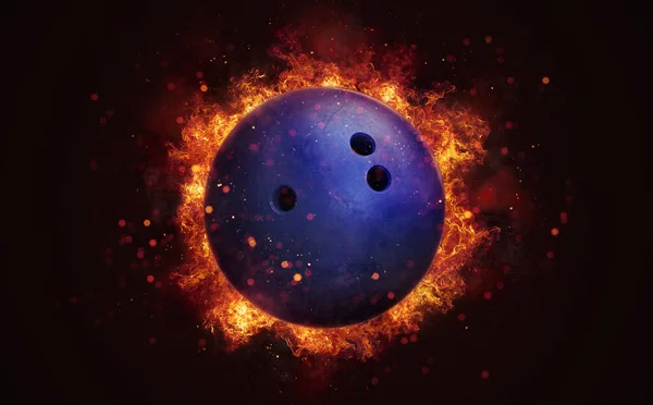 Boule Bowling Volante Flammes Brûlantes Près Sur Fond Brun Foncé — Photo