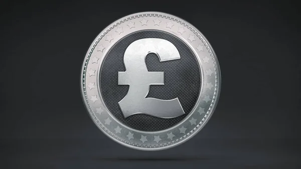 暗い背景に孤立した銀光沢のあるポンドコイン お金と通貨 経済金融事業3Dイラスト — ストック写真