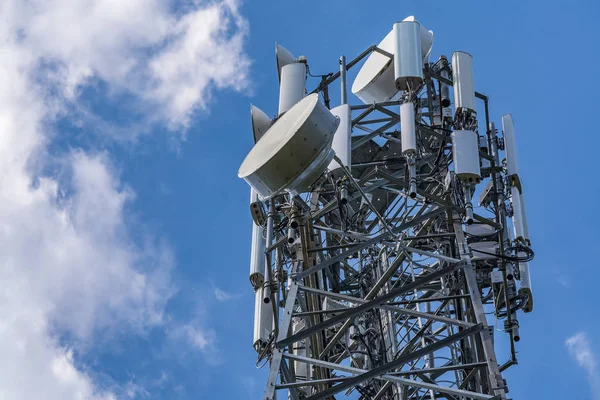 The photo shows the details, elements, fragments, antenna modules of the cellular telephone station