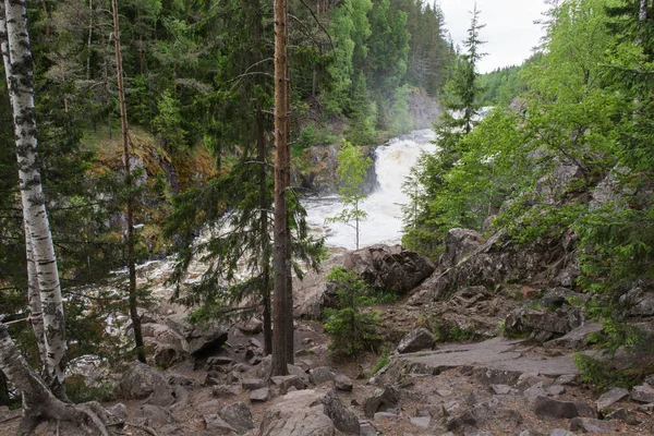 Kör Strömmar Vatten Rush Mellan Stenarna Vitt Skum Och Spray — Stockfoto