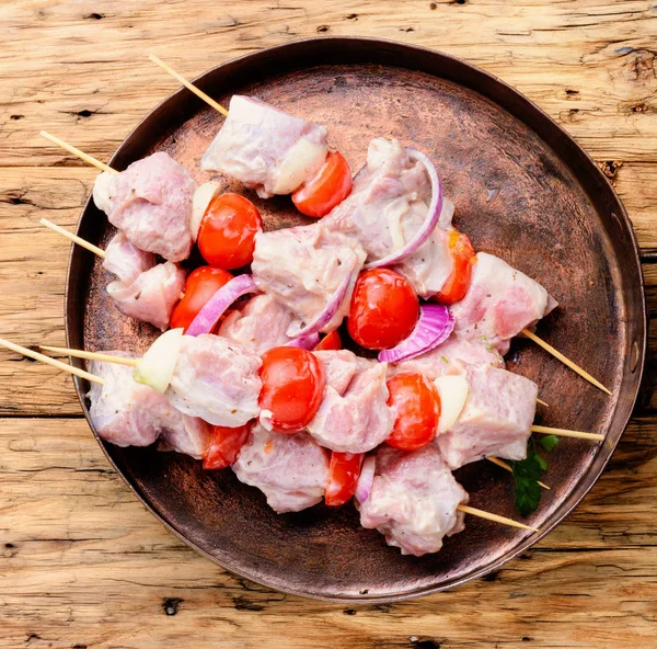 Raw Meat Shish Kebab Skewers Spices — Stock Photo, Image