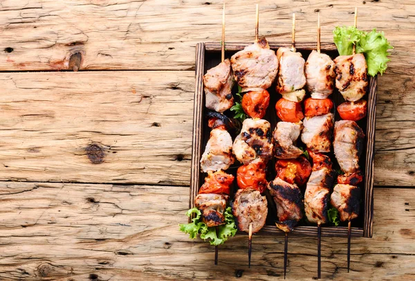 Grillezett Shish Kebab Vagy Saslik Nyárson Keleti Étel Grillezési Lehetőség — Stock Fotó