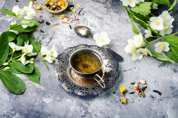 Oriental Tea Set Tea Jasmine Flowers Jasmine Tea — Stock Photo, Image