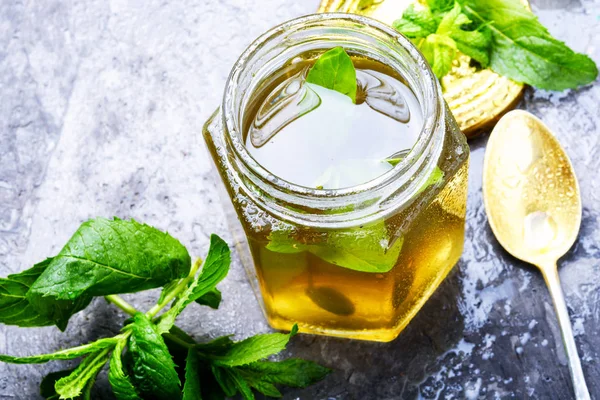 Aromatic Curative Jam Fresh Mint Leaves Peppermint Jelly Green Herbal — Stock Photo, Image