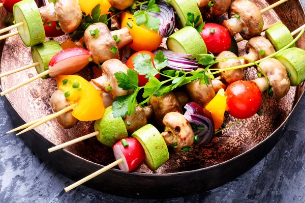 Kebab Dieta Cru Verduras Frescas Espetos Produtos Hortícolas Para Grelhar — Fotografia de Stock