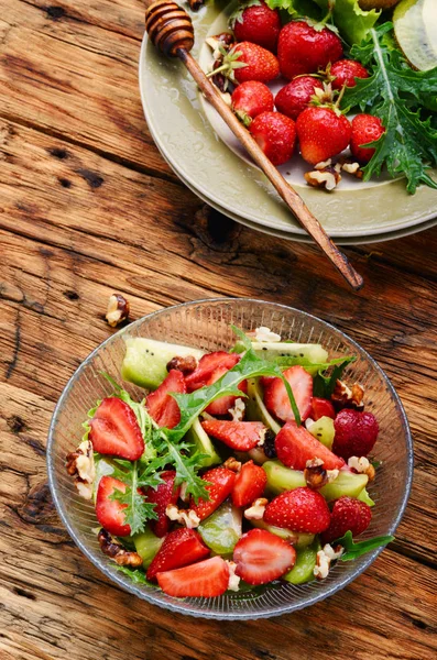 Salada Vegan Frutas Verão Com Morango Comida Limpa — Fotografia de Stock