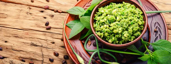 Yapımı Talyan Pesto Sos Malzemeler Italyan Mutfagi — Stok fotoğraf