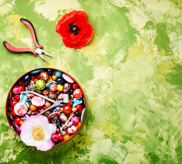 Beads Colorful Beads Needlework Poppy Fashion Jewelry — Stock Photo, Image