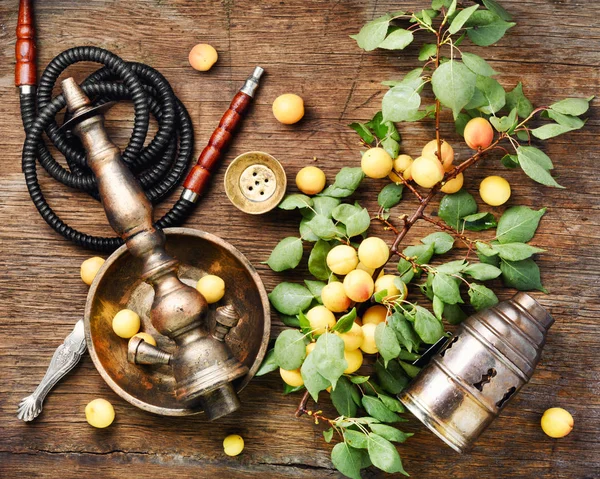 Still Life Oriental Smoking Hookah Branch Ripe Apricots Shisha Concept — Stock Photo, Image