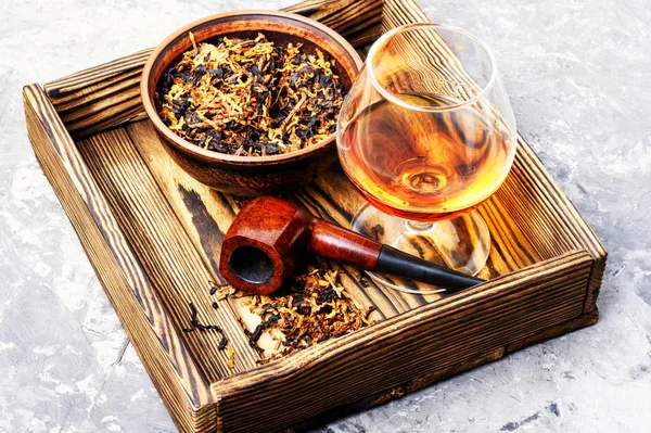 Glass Cognac Pipe Tobacco — Stock Photo, Image