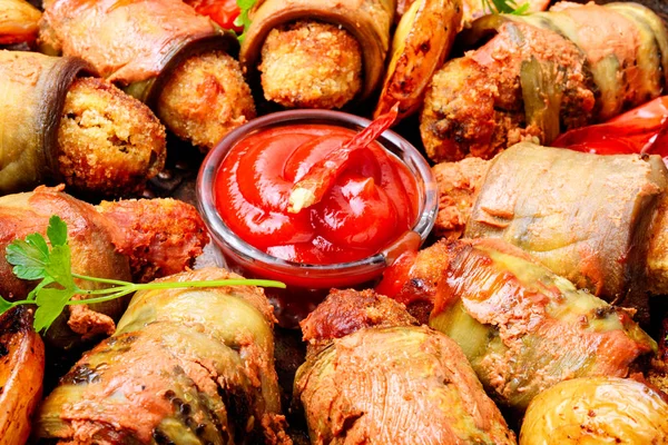 Turecká Kuchyně Masa Prsty Baklažánové Rolky — Stock fotografie