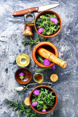 Yabani şifalı otlar havanda devedikeni yapar. Bitkisel ilaçlar..