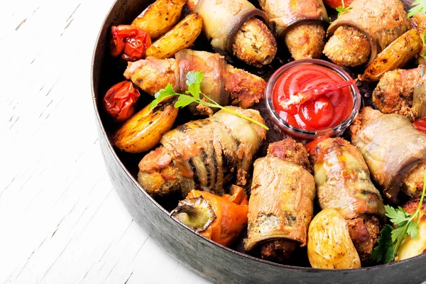 Turkse Keuken Vlees Vingers Aubergine Rolletjes — Stockfoto