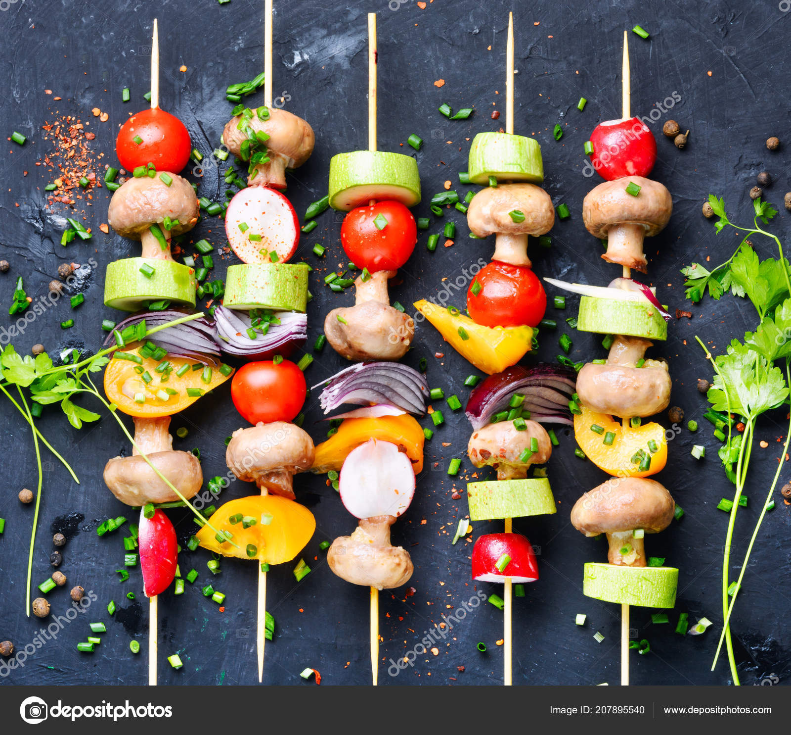 Grilled Vegetable Kebabs Skewers Tomato Pepper Mushrooms Zucchini