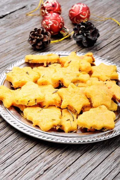 Symbolische Koekjes Met Rozemarijn Voor Kerstmis Kerstmis Behandelt — Stockfoto