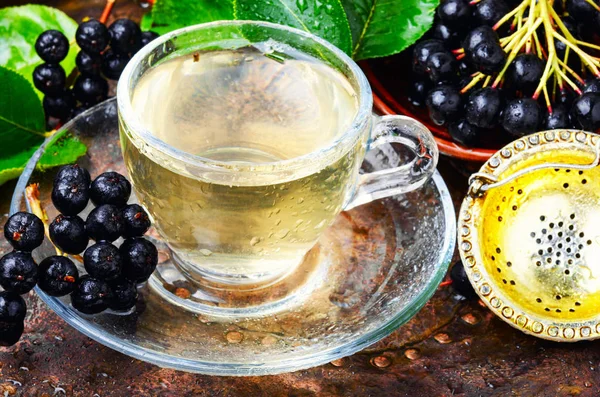 アロニア果実から香り豊かな紅茶の癒し 民間薬 — ストック写真
