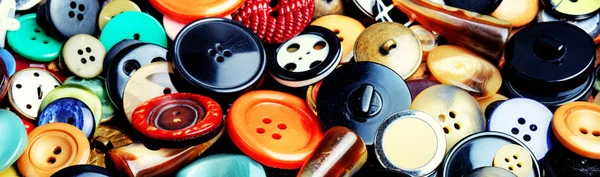 Mix Plastic Buttons Clothing Background Made Buttons Sewing Set — Stock Photo, Image