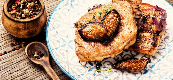 Gegrild Vlees Steak Met Vijgen Plaat Steak Met Vijgen — Stockfoto