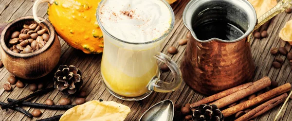 Calabaza Especia Latte Cup Con Café Otoño Bebida Café Bebida — Foto de Stock
