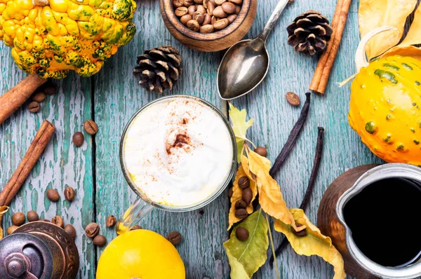 Abóbora Tempero Latte Cup Com Café Outono Bebida Café — Fotografia de Stock