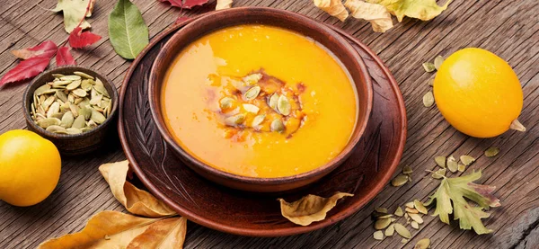 Sopa Vegetariana Dietética Crema Marionetas Sopa Calabaza Otoñal —  Fotos de Stock