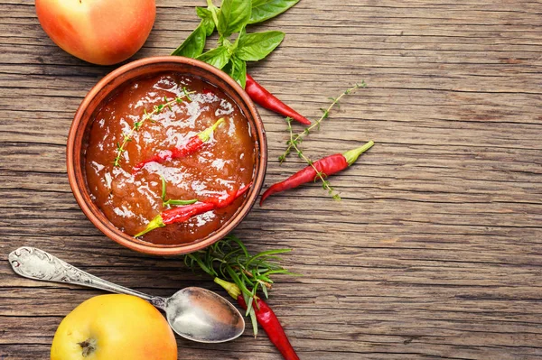 Salsa Mele Con Peperoncino Erbe Aromatiche Salsa Carne Pesce — Foto Stock