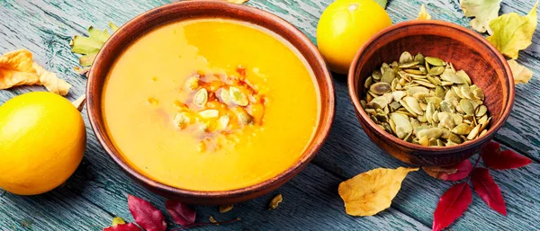 Sopa Vegetariana Dietética Crema Marionetas Sopa Calabaza Otoñal —  Fotos de Stock