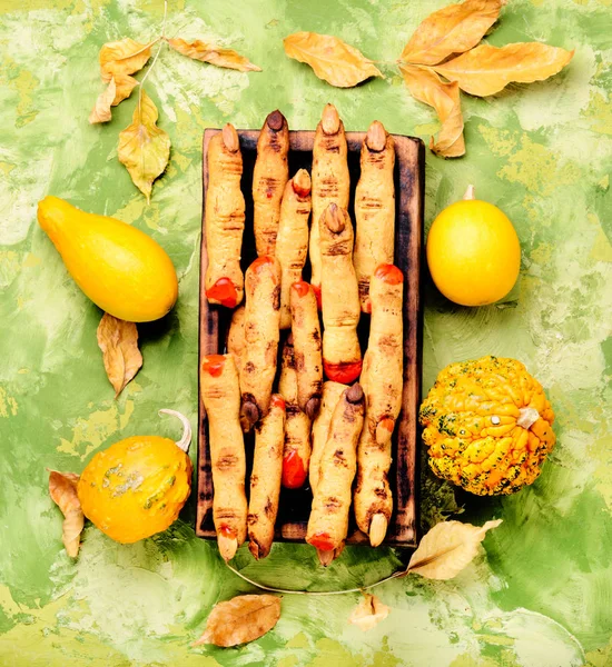 Galletas Dedo Halloween Mesa Madera Fiesta Halloween —  Fotos de Stock