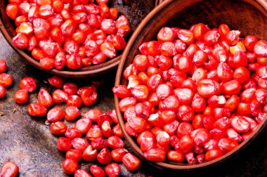 Kırmızı Mısır tohumları. Kase kuru Mısır tahıl