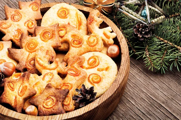 Biscotti Natale Fatti Casa Sulla Tavola Legno — Foto Stock