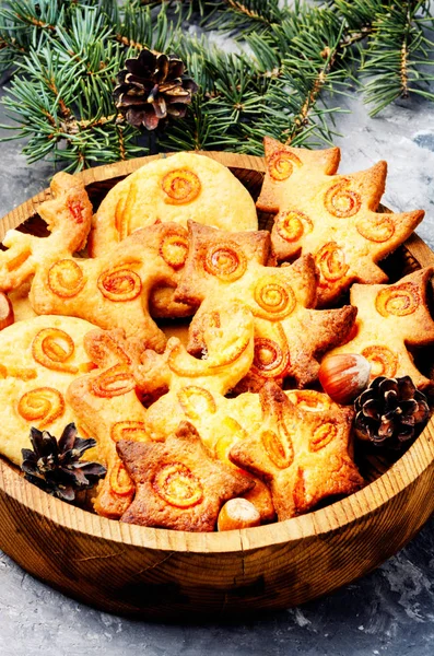 Christmas Cookie Slate Background Xmas Decoration Festive Food — Stock Photo, Image