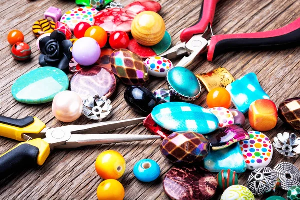 Jewelry Making Beading Process Colored Beads Bead Mix — Stock Photo, Image