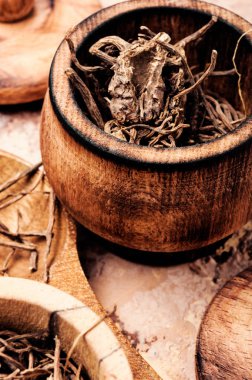 Kurutulmuş köksaplar ve kökleri, valerian tıbbi. Tedavi edici otlar