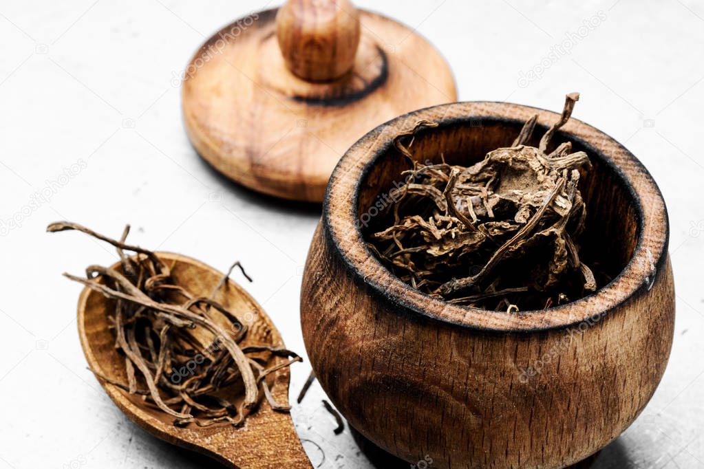 Dried rhizomes and roots of valerian medicinal. Medicinal herbs