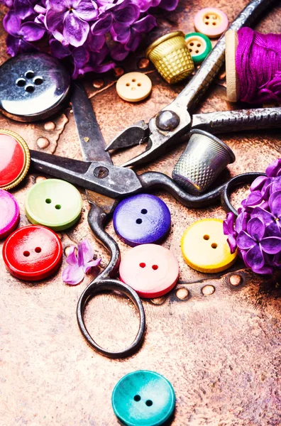 Bright Assorted Buttons Mix Colors Colourful Sewing Buttons — Stock Photo, Image