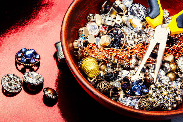 Making of handmade jeweller.Tools for jewelry making.Background for workshops