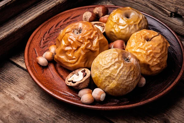 Fruit Dessert Baked Apples Nut Tasty Baked Apples — Stock Photo, Image