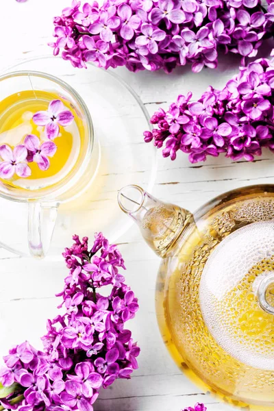 Tea Szép Tavaszi Virágok Csokor Gyógynövény Tea — Stock Fotó